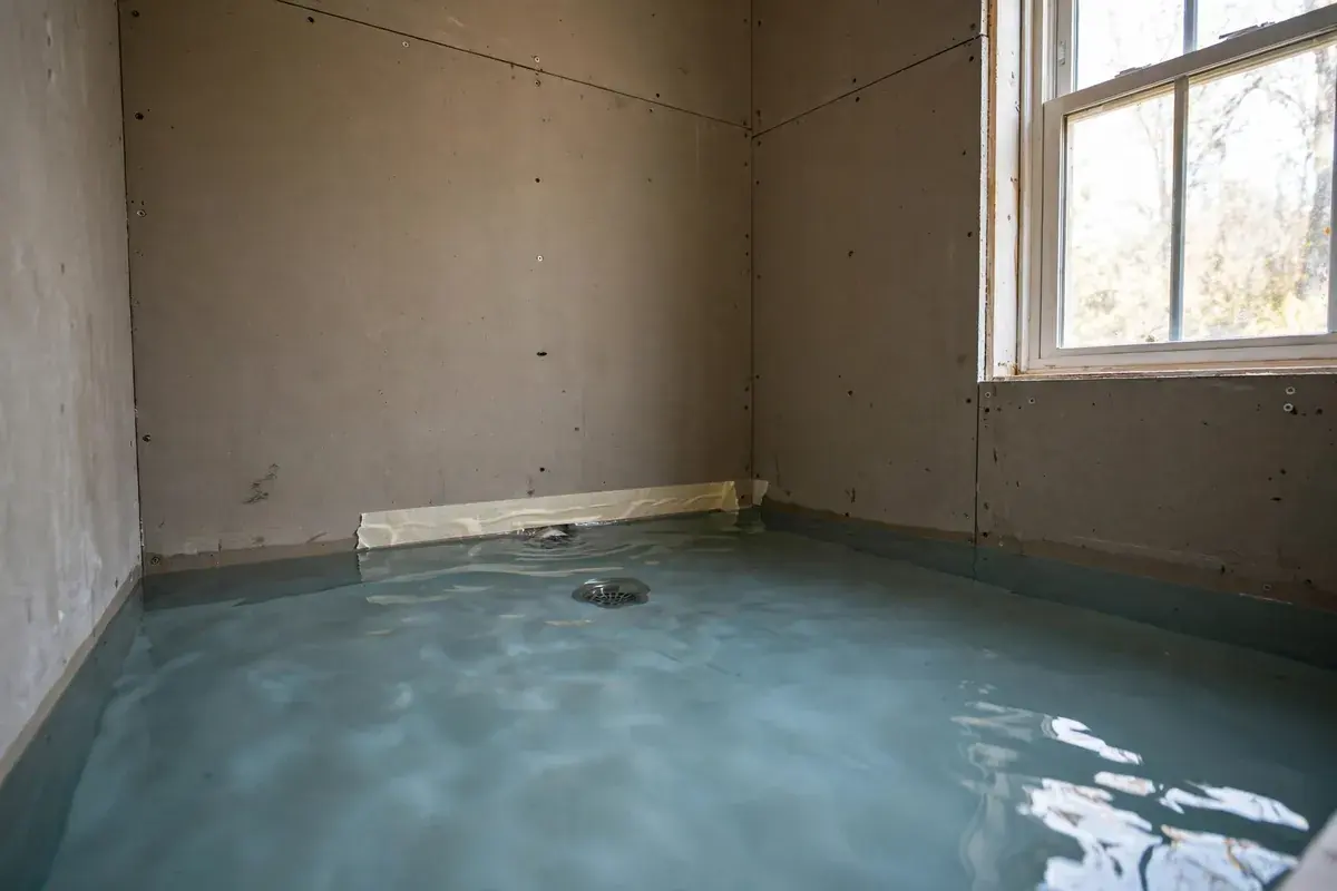 Shower pan holding a few inches of water for a leak test